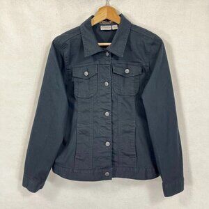Women with Control By Renée Greenstein Black Denim Button Front Jean Jacket M